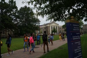 students walking on campus